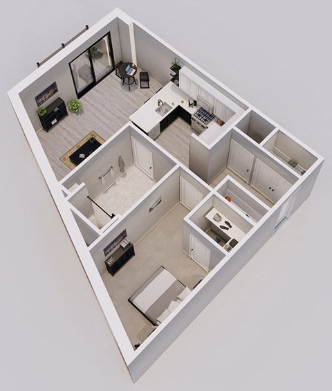Lincoln Style F - 1 bed, 1 bath - 3D floor plan